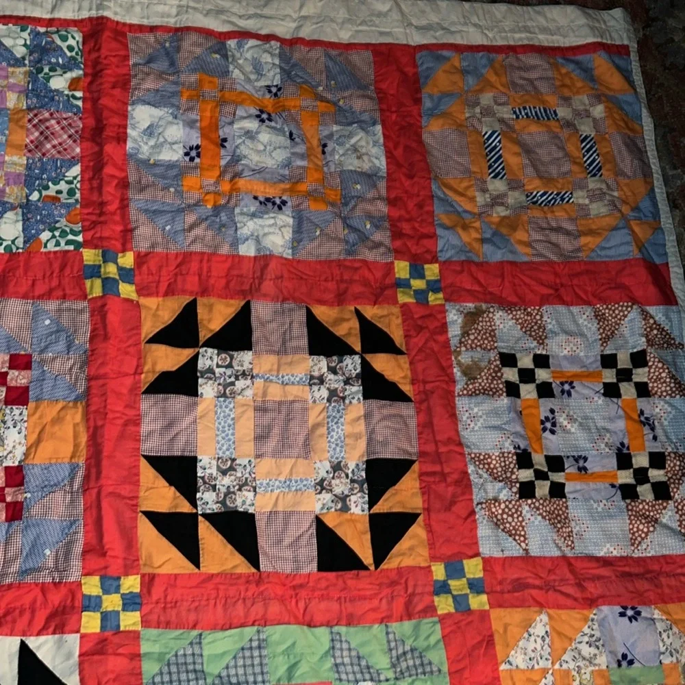 Vintage patchwork quilt 74” x 80” handmade